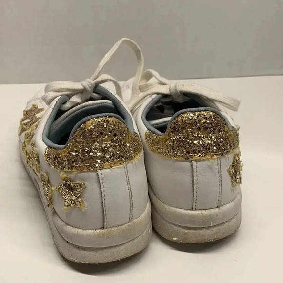 Chiara Ferragni Roger Sneakers Shoes Gold Glitter Stars White Leather Lace Up 37 - Picture 4 of 10